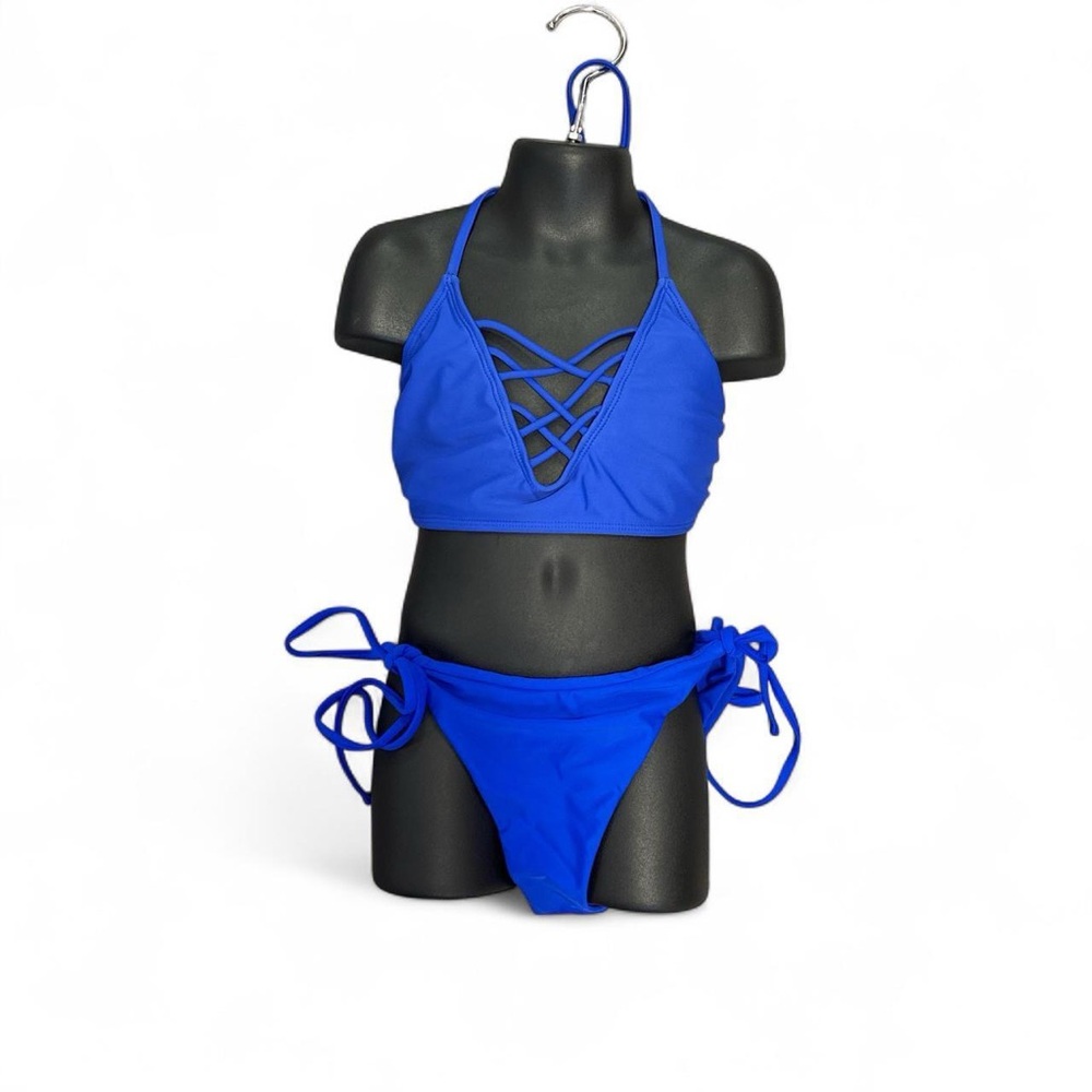 Blue Y2K Criss Cross Bikini Top